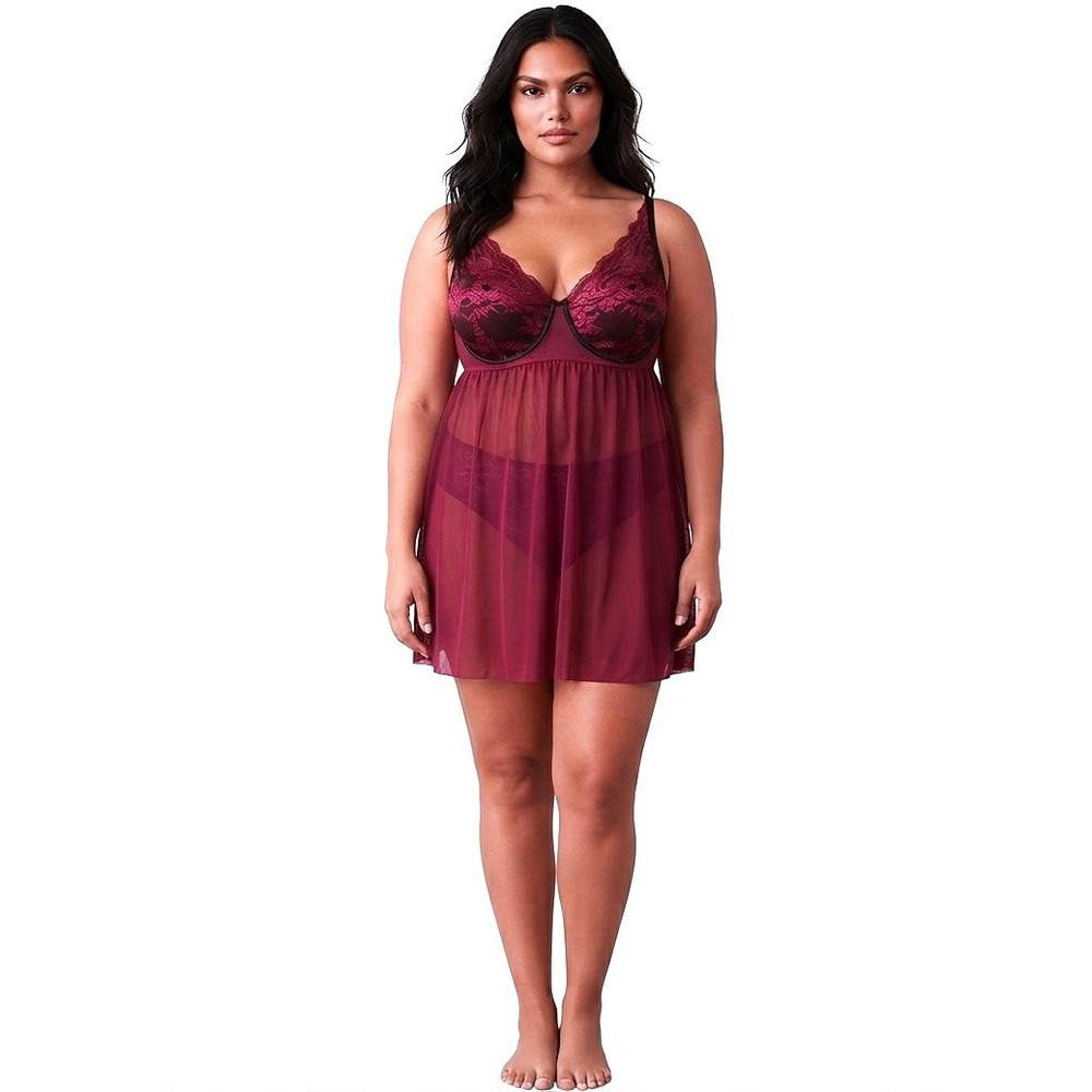 NWT Torrid Curve Underwired Lace Babydoll Chemise Lingerie Women Size 2 Wine/BLK